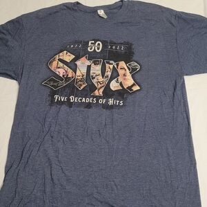 Tultex STYX 5 Decades of Hits  50yrs Concert T-shirt Double Sided Mens XL Blue